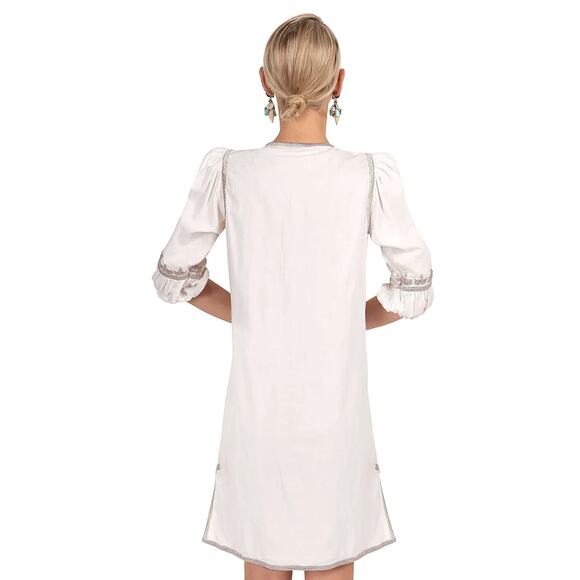 Gretchen Scott Beaded Embroidered Cotton Cleopatra Dress Sz S Beach Tassel Boho - Picture 3 of 12